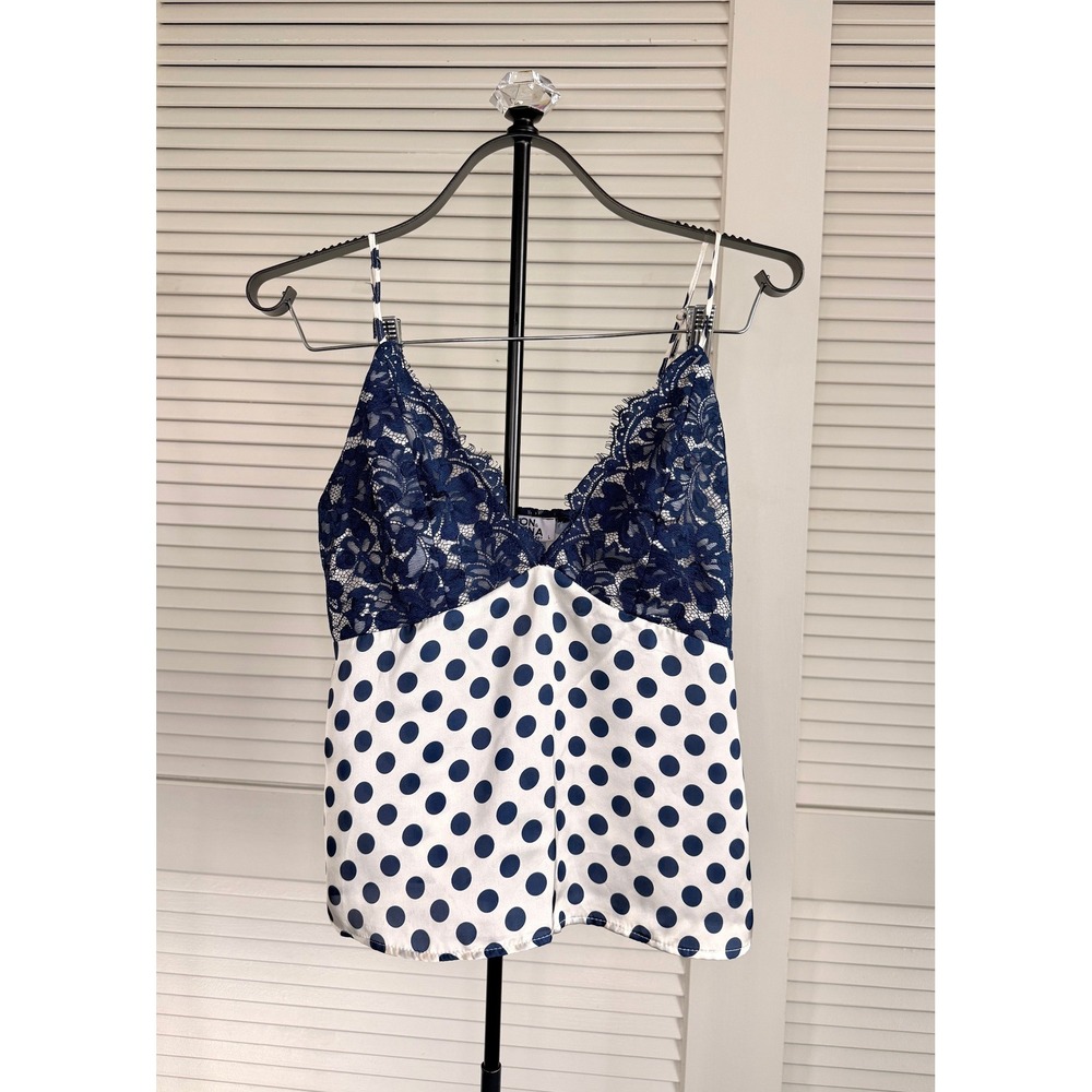 Y2K Jon & Anna Contemporary camisole  Top Navy Blue White Large